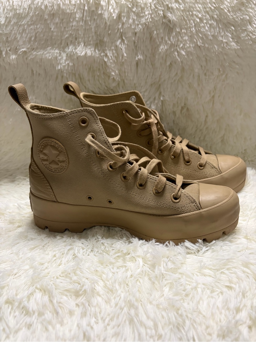 Converse High Top Platform Sneakers in Tan